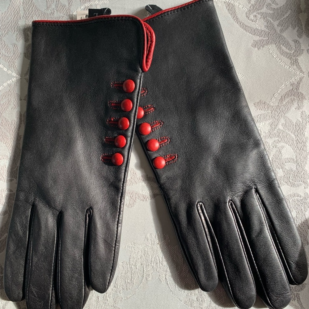 Alexandra Bartlett Black Gloves with Red buttons